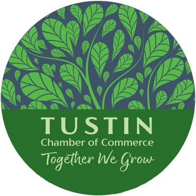 Logo of Tustin Chamber of Commerce with leafy design