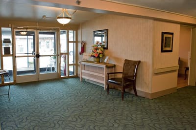 Interior of the facility lobby with seating and decor