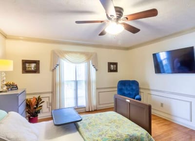 Bright interior view of a private resident room