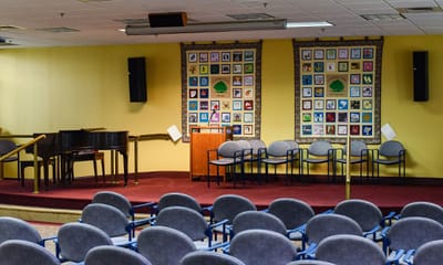 Interior common area with seating and artwork