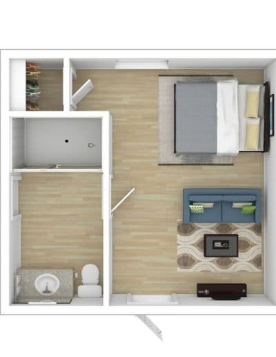 Floor plan of a private resident room