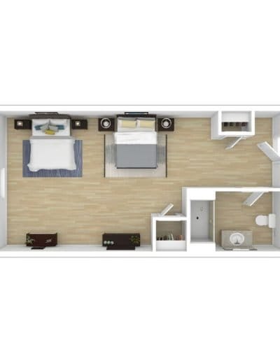 Simplified floor plan layout of a resident room