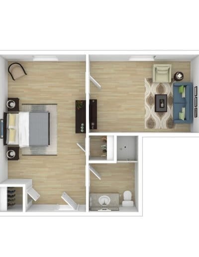An architectural floor plan of a resident unit