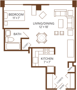 Architectural floor plan of a resident unit layout