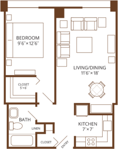 Architectural floor plan of a residential suite