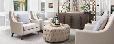 Bright and comfortable common area with seating