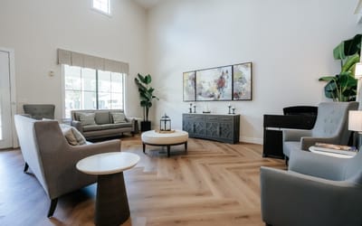 Bright common area with modern furnishings