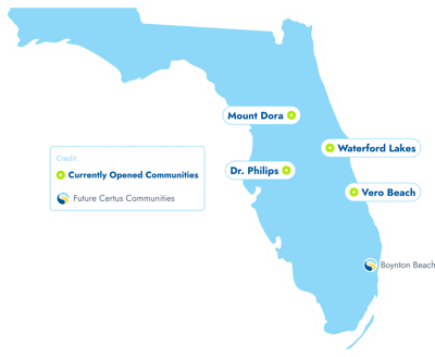 CERTUS Orange City Community, memory care in Orange City, FL — Map of Certus senior living communities in Florida