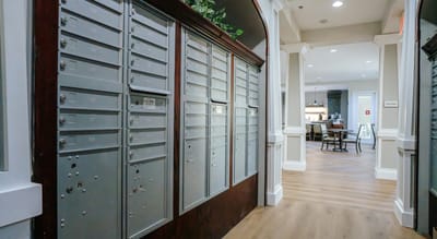 Mailbox area in a modern interior hallway