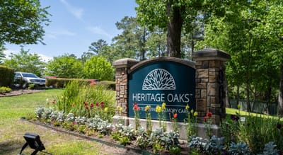Signage at the entrance of Heritage Oaks Assisted Living