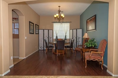 Interior communal area with dining table and chairs