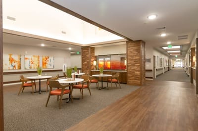 Common social area with seating for residents