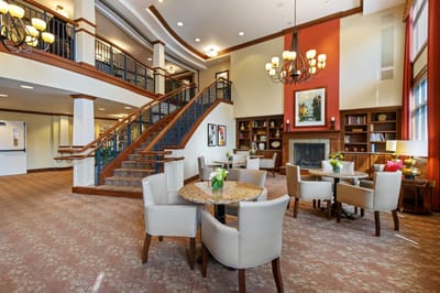 Interior lobby area with seating and decor