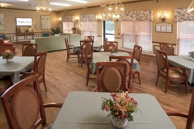 Well-furnished dining area with tables and chairs
