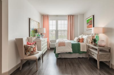 Stylish private resident bedroom with natural light