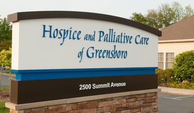 Exterior sign for hospice and palliative care facility