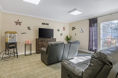 Cozy common area with seating and decorations