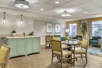 Bright common area with seating and decor