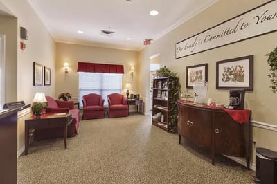 Bright and inviting common area with seating