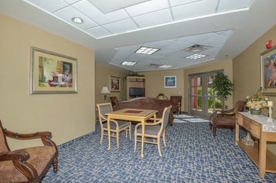 Cozy common area with seating and natural light