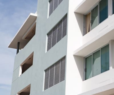Exterior view of a modern building with balconies