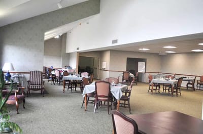 Dining area with tables set for service