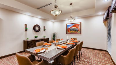 Elegant dining room setup with tables and decor
