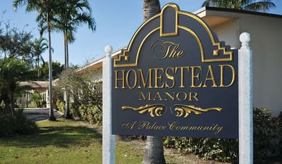 Sign for Homestead Manor Assisted Living facility