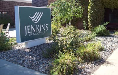 Signage for Jenkins Living Center with landscaping