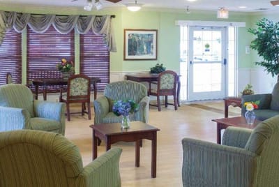 Bright interior lounge area with seating