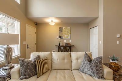 Bright and inviting common area with seating
