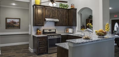 Modern kitchen interior with granite countertops