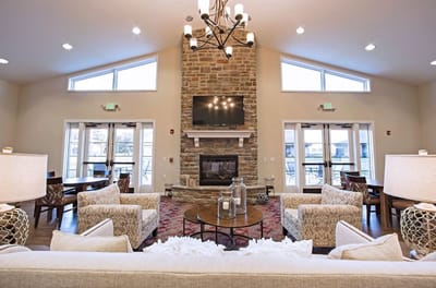 Bright and inviting common area with seating