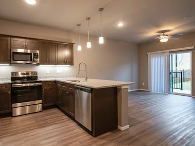 Modern kitchen interior with open layout