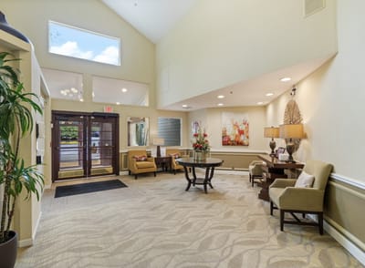 Interior lobby area with seating and decor