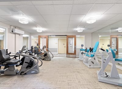 Interior of a fitness area with exercise equipment