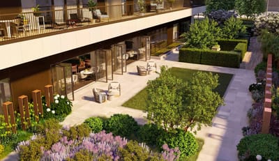 Outdoor space with garden and seating area