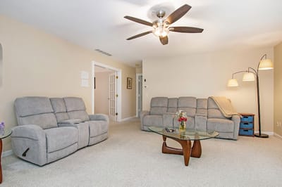 Bright and cozy common area with seating