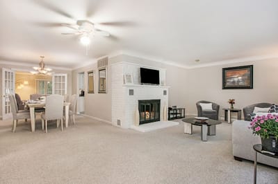 Cozy common area with seating and dining space