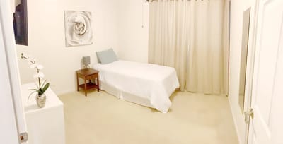 Bright private resident room with minimal decor