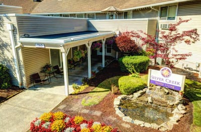Outdoor view of Silver Creek Senior Living entrance