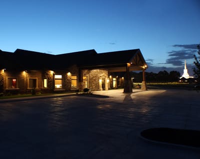 The exterior of Stonehenge of South Jordan at sunset