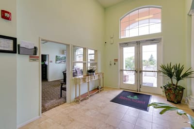 Welcoming lobby area with reception and comfortable seating
