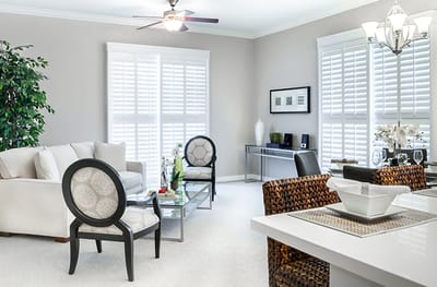 Bright interior common area with modern furniture