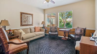 Cozy common area with seating and natural light