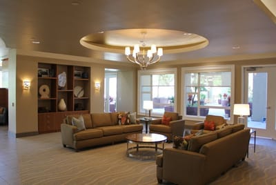 Comfortable lounge area with seating in a lobby