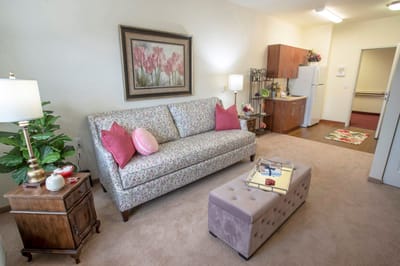 Cozy living room in a retirement facility apartment