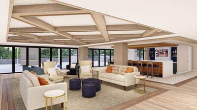 Bright common area with modern furnishings