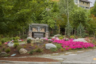 Outdoor view of Timber Ridge entrance with flowers