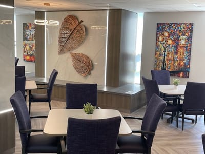 Interior view of a common area with decorative elements